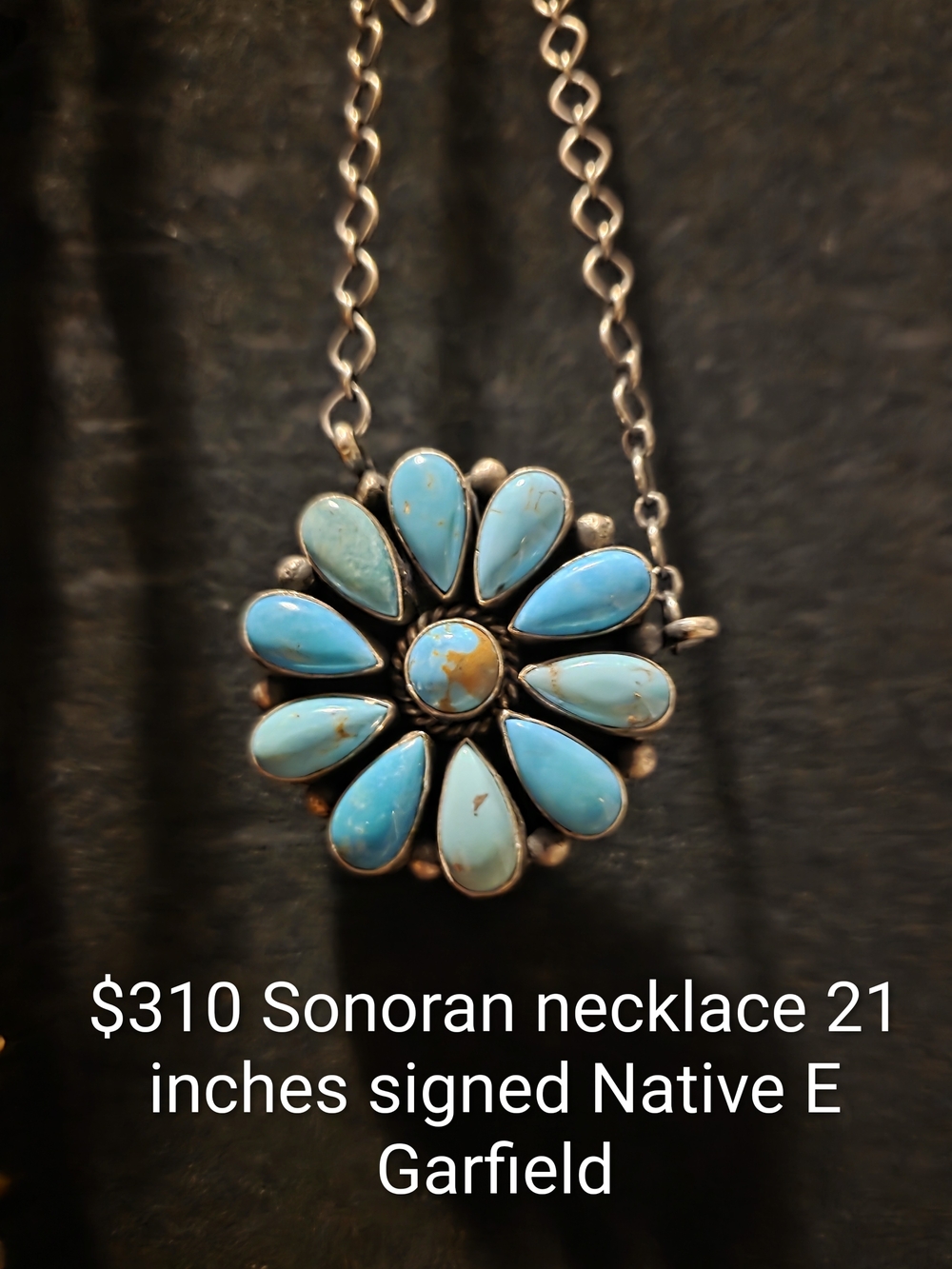 Turquoise Flower Cluster Pendant Necklace - Blue And Green Sonoran - Picture 2 of 7